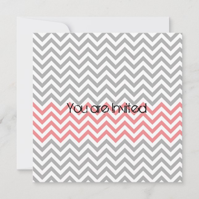 Grey, Coral and White Chevron Baby Shower Invitation (Front)