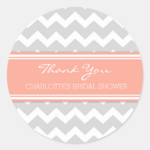Grey Coral Chevron Bridal Shower Favour Tags