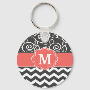 Grey Coral Chevron Monogram Key Chain