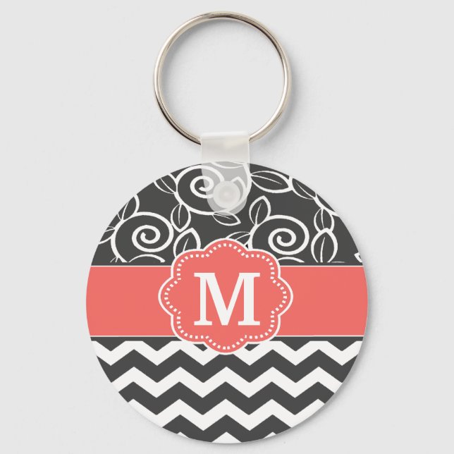Grey Coral Chevron Monogram Key Chain (Front)