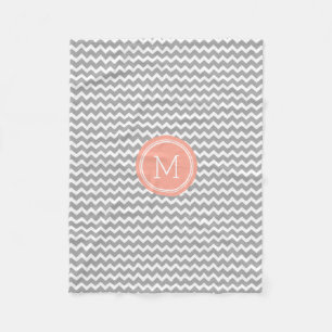 Grey Coral Chevron Pattern Monogram Blanket