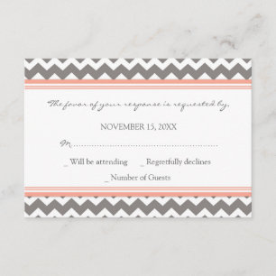 Grey Coral Chevron RSVP Wedding Card