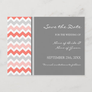 Grey Coral Chevron Save the Date Wedding Postcards