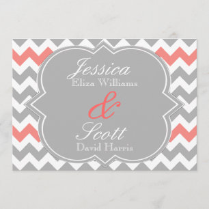 Grey Coral Chevron Wedding Invitation