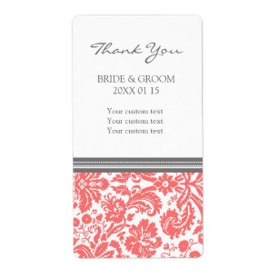 Grey Coral Damask Pattern Wedding Labels