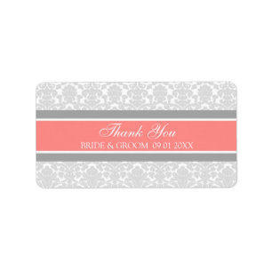 Grey Coral Damask Wedding Labels