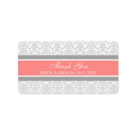 Grey Coral Damask Wedding Labels