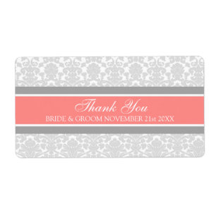 Grey Coral Damask Wedding Labels