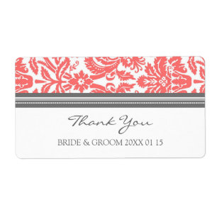 Grey Coral Damask Wedding Labels