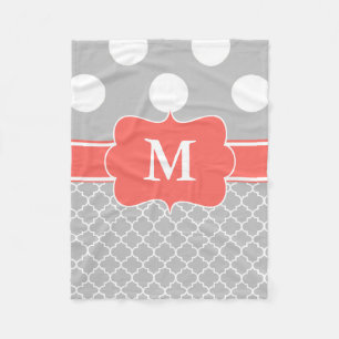Grey Coral Dots Chevron Monogram Blanket