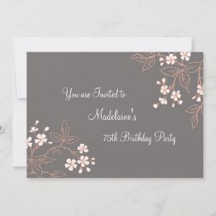 Grey Coral Floral 75th Birthday Party Invitations