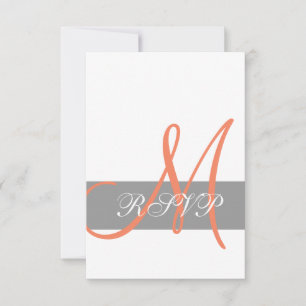 Grey Coral Monogram Wedding RSVP Card