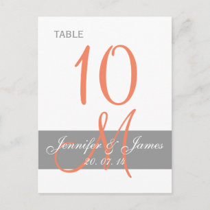 Grey Coral Monogram Wedding Table Card