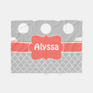 Grey Coral Quatrefoil Monogram Blanket