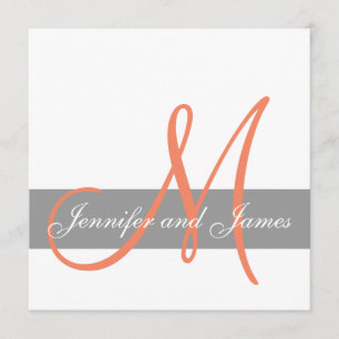 Grey Coral Wedding Invitation   Monogram Names