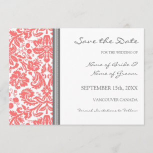 Grey Coral Wedding Save the Date Card