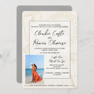 Grey Costa Rica Passport Wedding Invitation