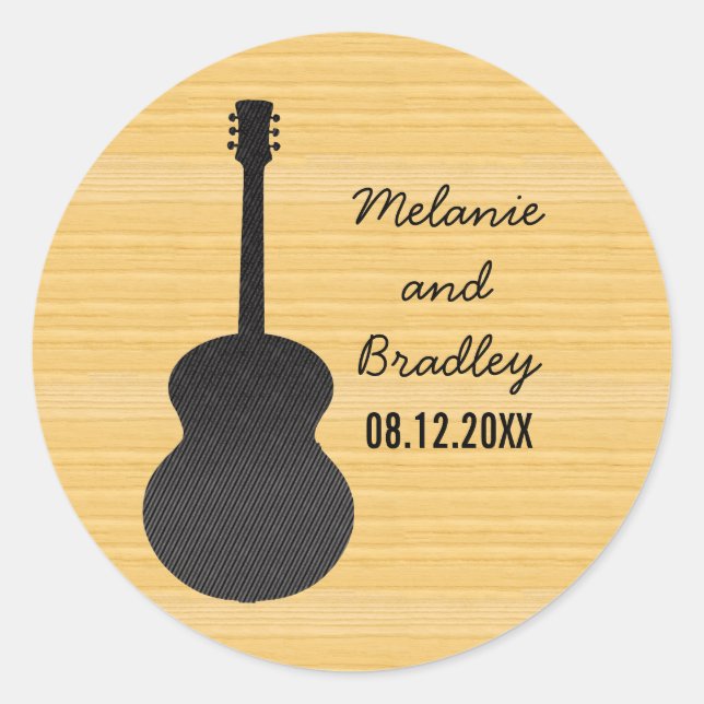 Grey Country Guitar Wedding Stickers (Front)