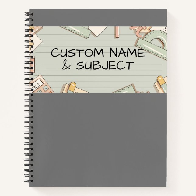 Grey Cover with Cute Math Graphics Spiral Notebook (Front)