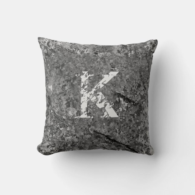 Grey Cracked Natural Rock Texture Custom Monogram Cushion (Front)