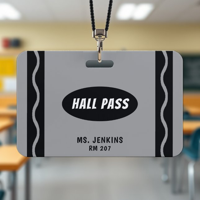 Grey Crayon Teacher Student Classroom Hall Pass ID Badge (Grey Crayon Teacher Student Classroom Hall Pass Badge
)
