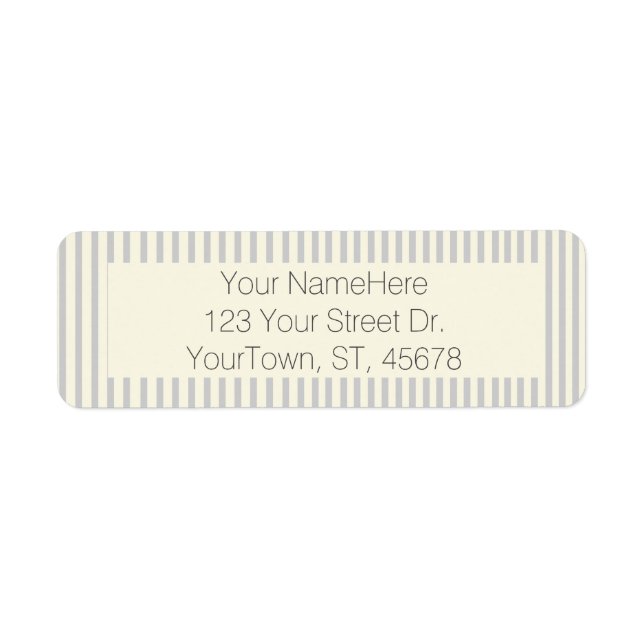 Grey Cream Farmhouse Chic Ticking Stripe Return Address Label (Front)