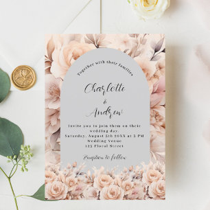 Grey cream floral arch elegant wedding invitation