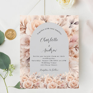 Grey cream floral arch wedding invitation