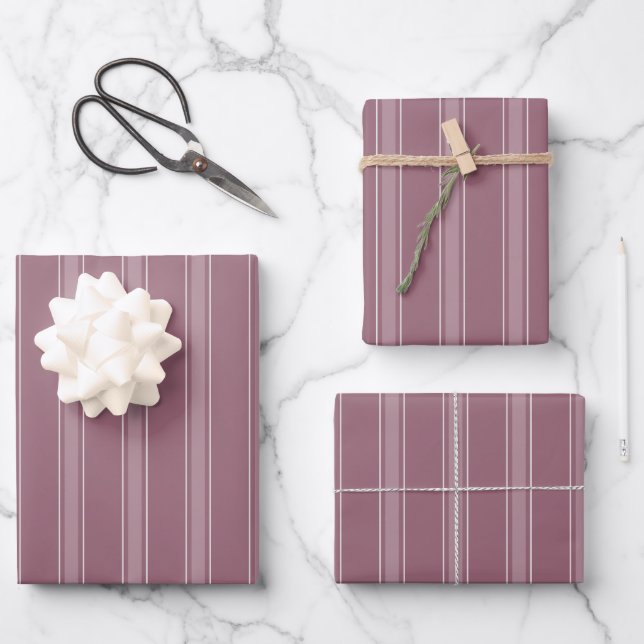 Grey Crimson & Light Grey Crimson Stripes Wrapping Paper Sheet (Front)