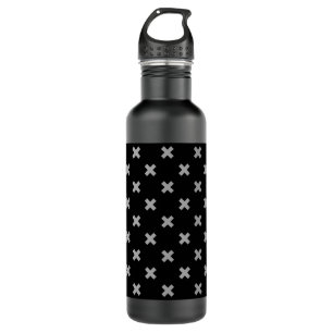 Grey cross stitches on black 710 ml water bottle