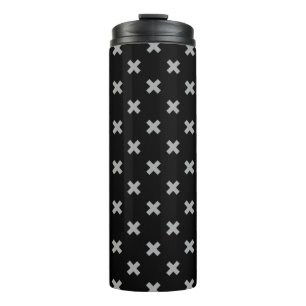 Grey cross stitches on black thermal tumbler