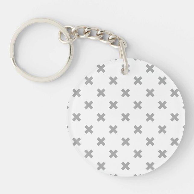 Grey cross stitches on white key ring (Front)