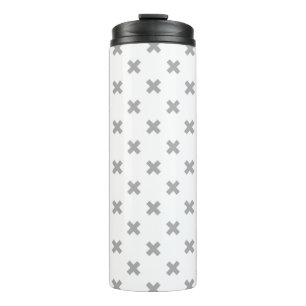 Grey cross stitches on white thermal tumbler