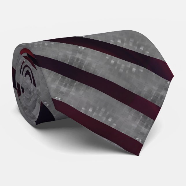 Grey cross stripe small square, reddish background tie (Rolled)
