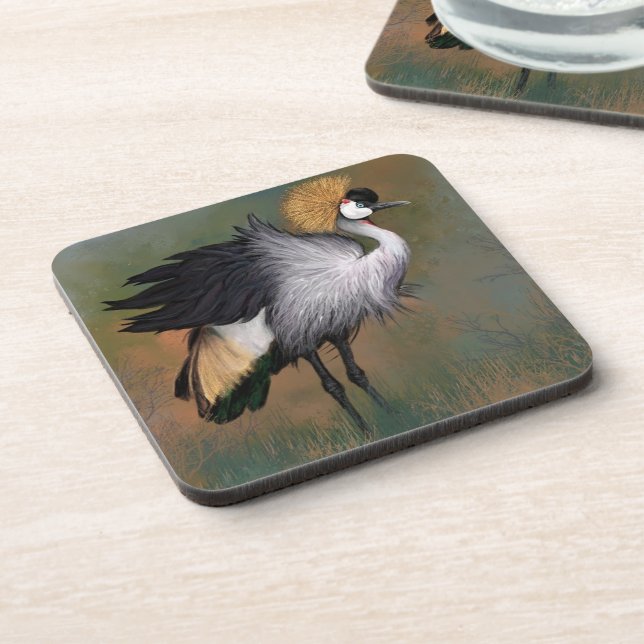 Grey Crowned Crane Bird Beverage Coaster (Left Side)