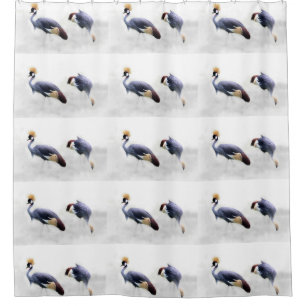 grey crowned crane bird birds animal pair couple shower curtain