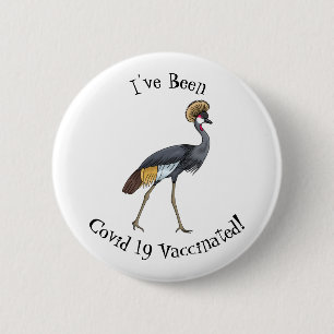 Grey crowned crane bird cartoon illustration  6 cm round badge