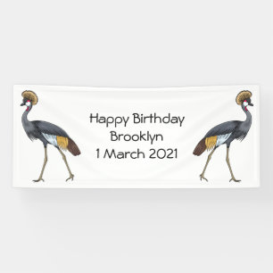 Grey crowned crane bird cartoon illustration  banner