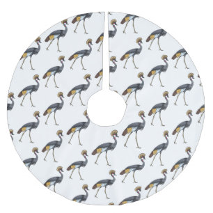 Grey crowned crane bird cartoon illustration  brushed polyester tree skirt