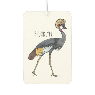 Grey crowned crane bird cartoon illustration  car air freshener