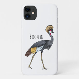 Grey crowned crane bird cartoon illustration iPhone 11 case