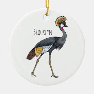 Grey crowned crane bird cartoon illustration ceramic ornament