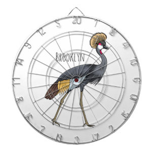 Grey crowned crane bird cartoon illustration dartboard