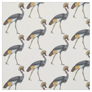 Grey crowned crane bird cartoon illustration fabric
