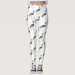 Grey crowned crane bird cartoon illustration  leggings
