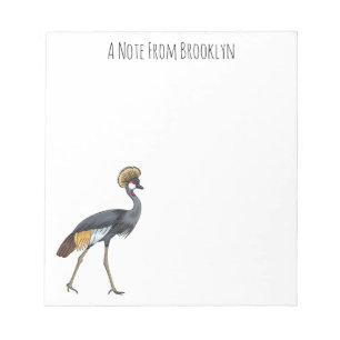 Grey crowned crane bird cartoon illustration notepad
