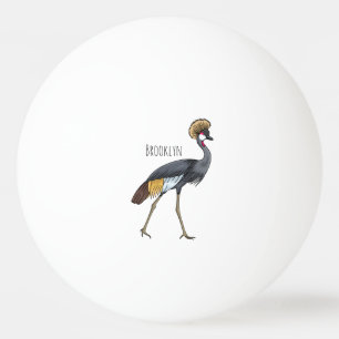 Grey crowned crane bird cartoon illustration ping pong ball