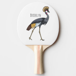 Grey crowned crane bird cartoon illustration  ping pong paddle