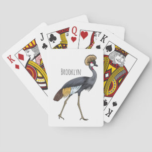 Grey crowned crane bird cartoon illustration  playing cards