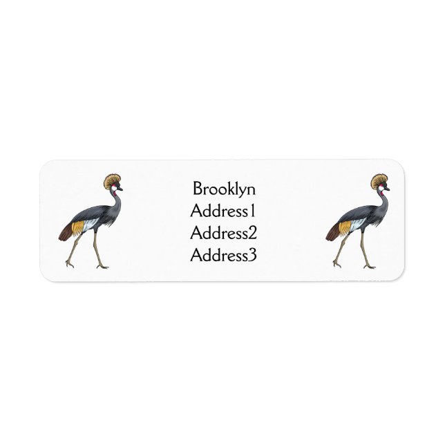 Grey crowned crane bird cartoon illustration  return address label (Front)